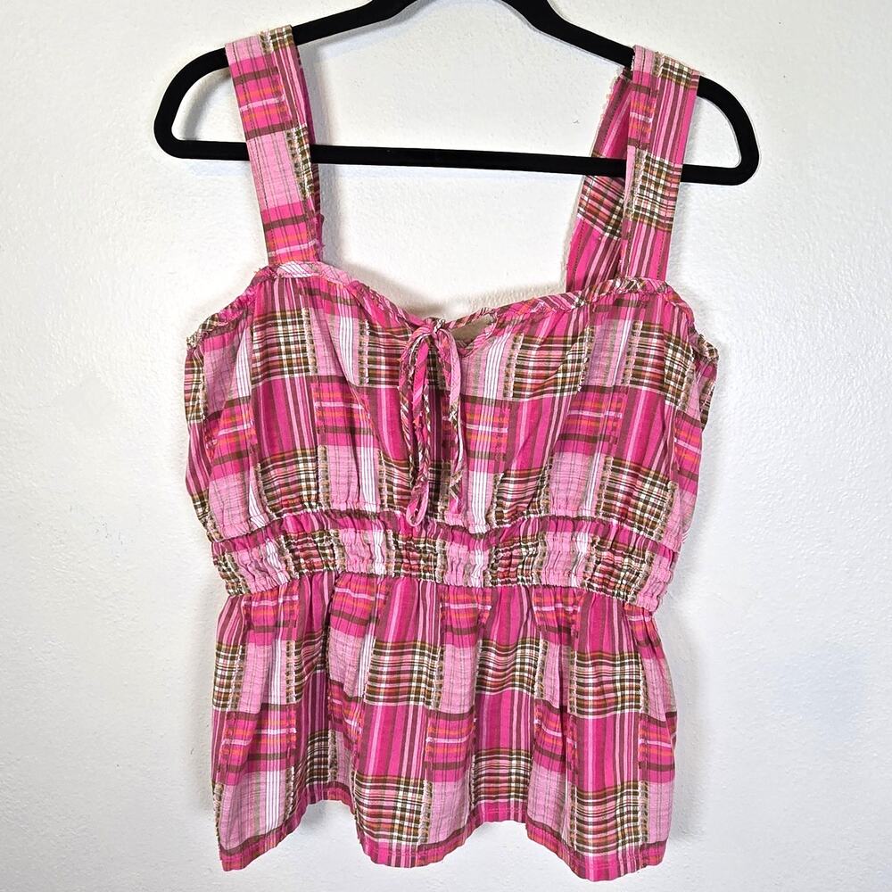 Pilcro Anthropologie Tank Womens 8 Pink Madras Plaid Baby Doll Summer Boho Beach
